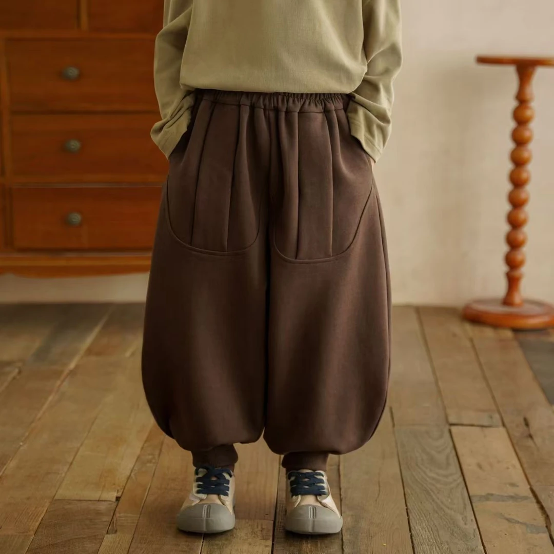 2025儿童一体绒运动裤秋冬新款卫裤男童百搭休闲裤小童宽松束脚裤