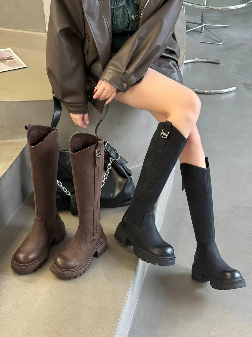 秋冬新款韩版通勤瘦瘦简约厚底裸靴长靴DJ-011(加绒)