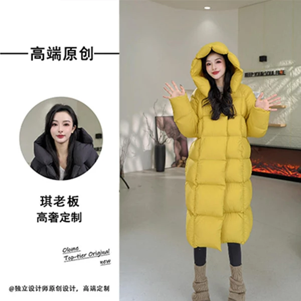 2025新款90白鹅绒韩版蓬松冬季长款连帽泡芙羽绒服宽松外套