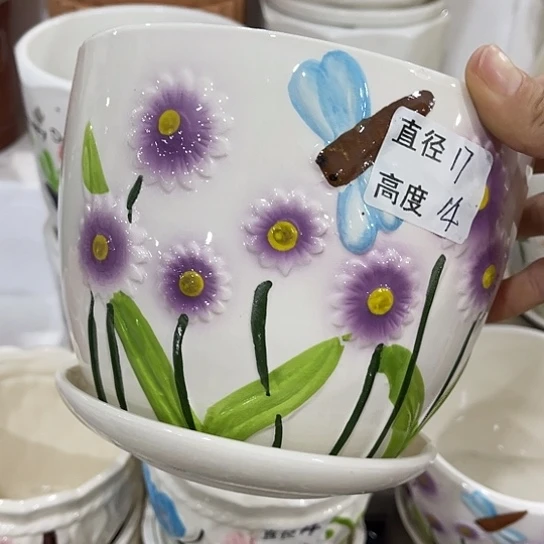 多肉绿植陶瓷花盆9.9包邮，有孔