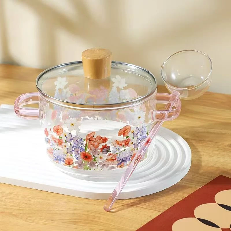 【今日送汤勺】1600ml繁华似锦高硼硅玻璃锅炖锅煲汤锅奶锅泡面锅