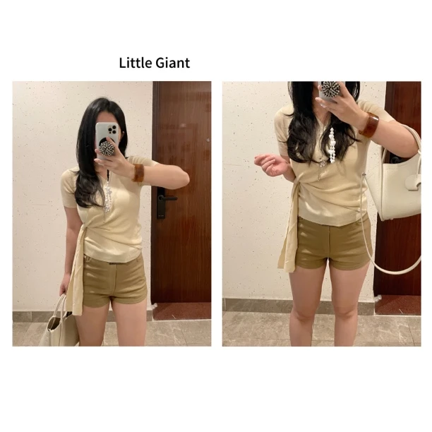 韩系交叉气质v领绑带氧气冰丝针织t恤上衣短款