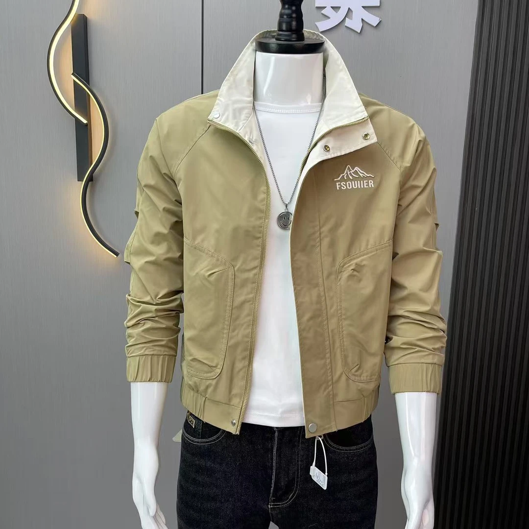 纯色立领夹克男高级感痞帅刺绣男装上衣褂子2025新款春秋外套潮