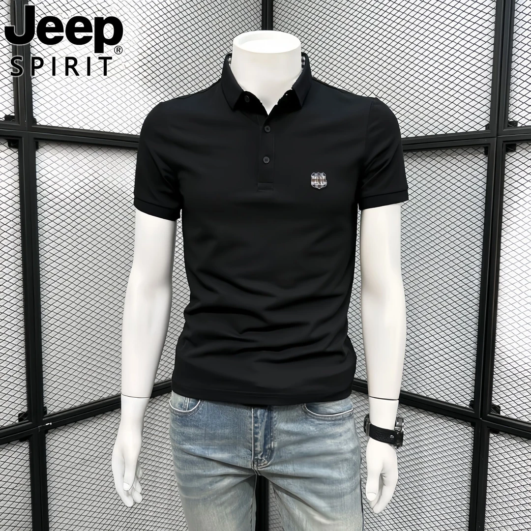 JEEP吉普潮牌简约男士夏季新款短袖上衣翻领POLO衫冰丝薄款T恤衫