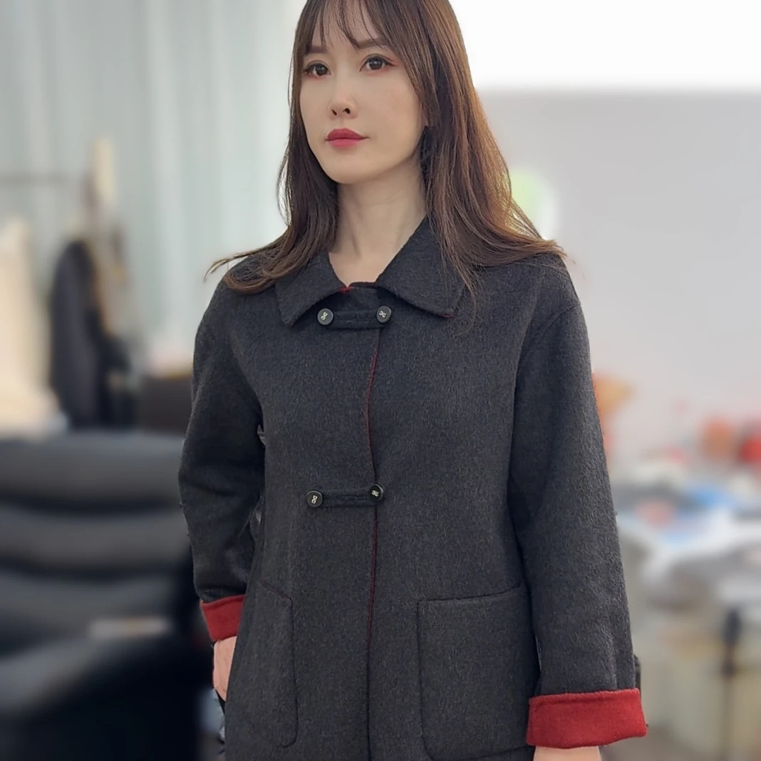 2025双面双色时尚宽松韩版中长款秋冬两面穿双面棉羊毛女士外套