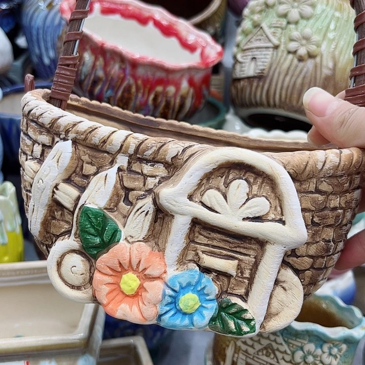 多肉绿植陶瓷花盆9.9包邮，有孔