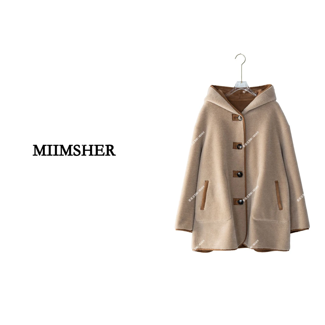 【100%纯羊毛】 双面穿连帽 宽松女冬季高级气质新款大衣外套WN426