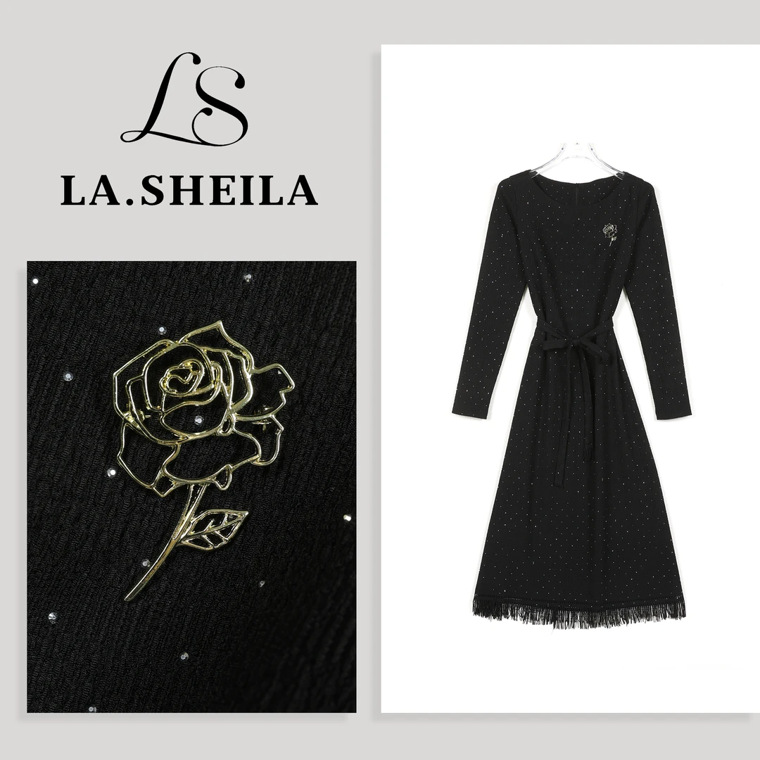 LA.Sheila重工水钻流苏玫瑰连衣裙253-LYQ/0813-3102096