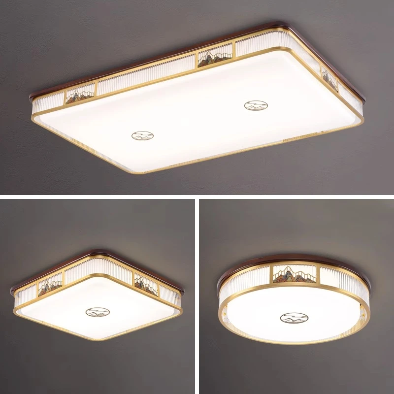 千里江山新中式吸顶灯中国风实木客厅灯大气禅意家用卧室房间灯具