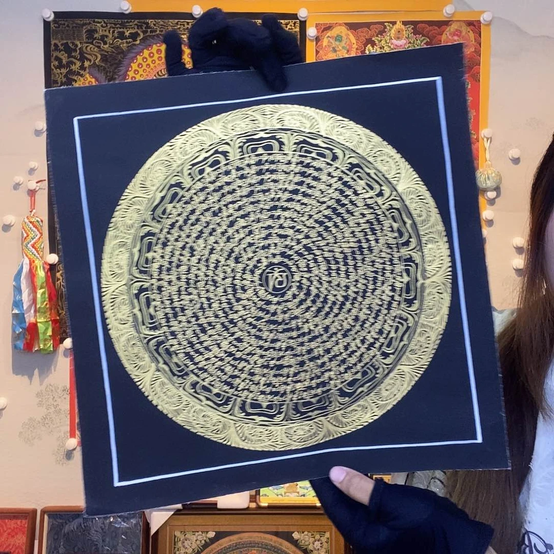 卷轴画纯手绘唐卡六字真言30厘米左右