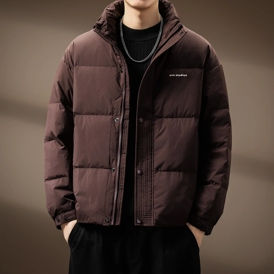 高端质感蓬松90白鸭绒羽绒服男士冬季加厚保暖立领宽松休闲外套男