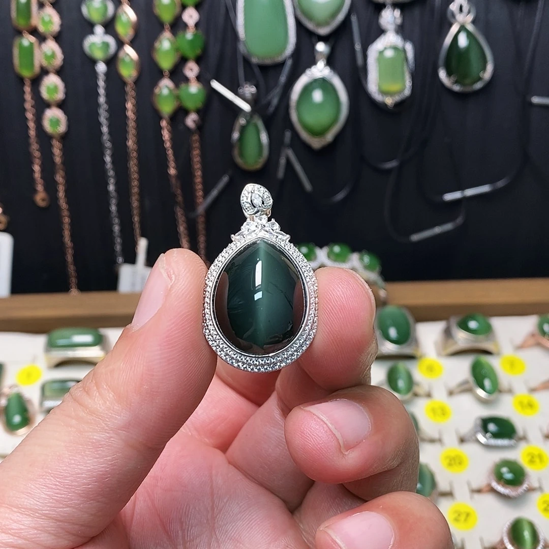 和田玉（碧玉）银S925镶嵌颈饰