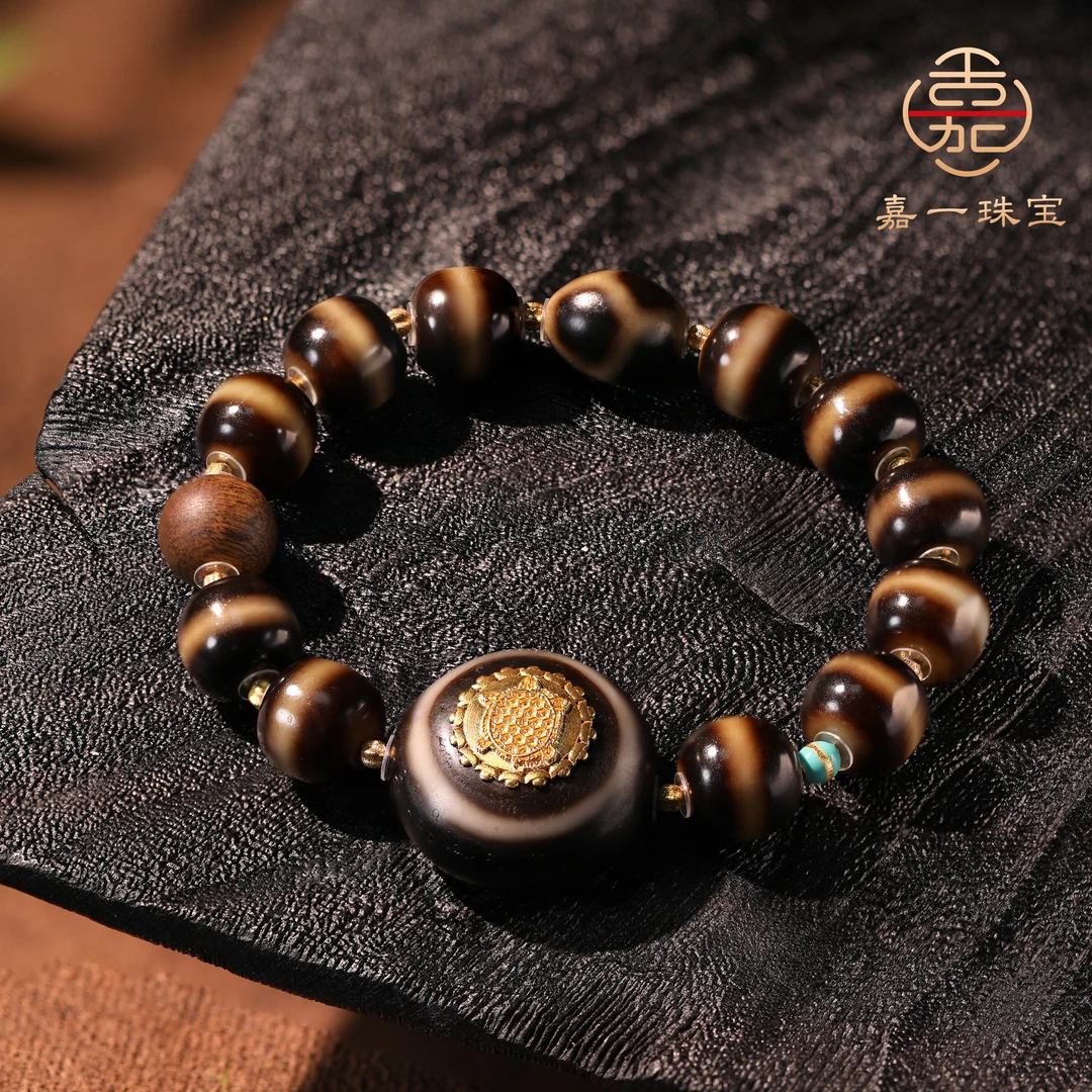 【嘉一昭愿】债无踪 天珠沉香手串原创18k金男女款10mm（多样性发货）