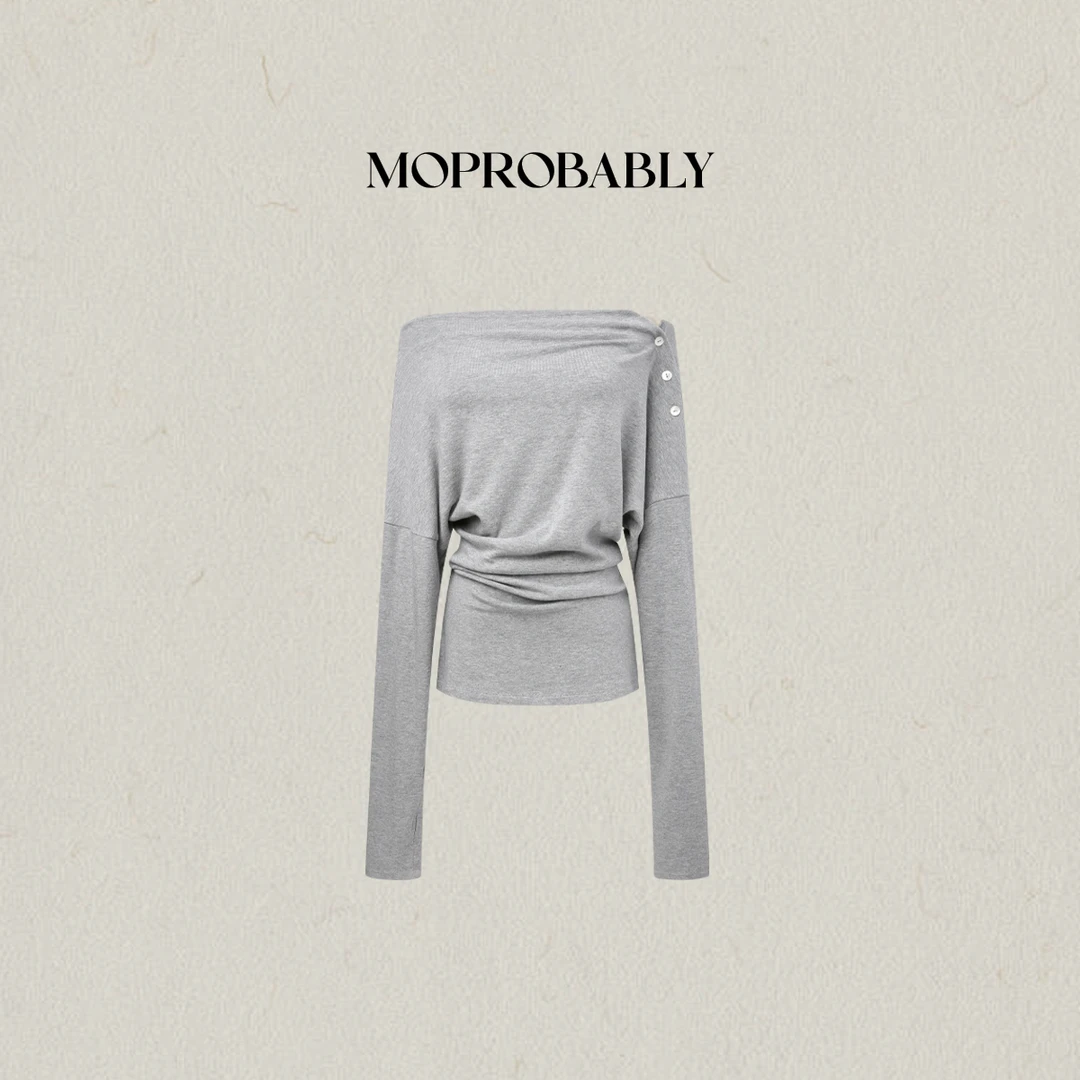 Moprobably李予诺「回头率」设计师纽扣长袖百搭T恤L5347001