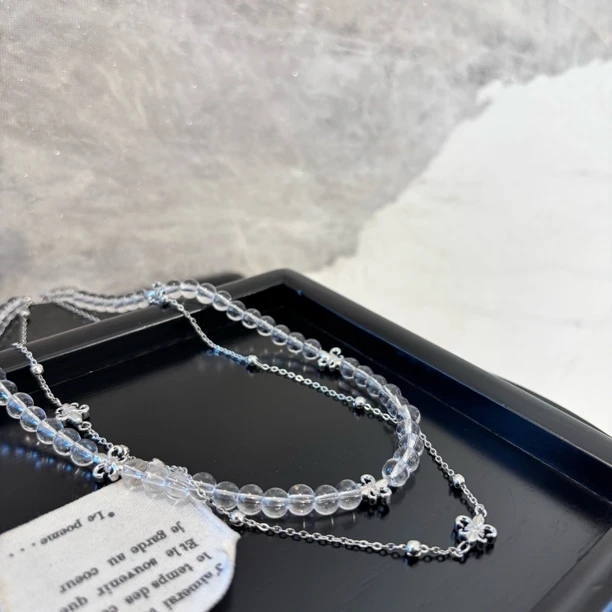 铜合金仿水晶项链 双层透明鸢尾项链XL3490