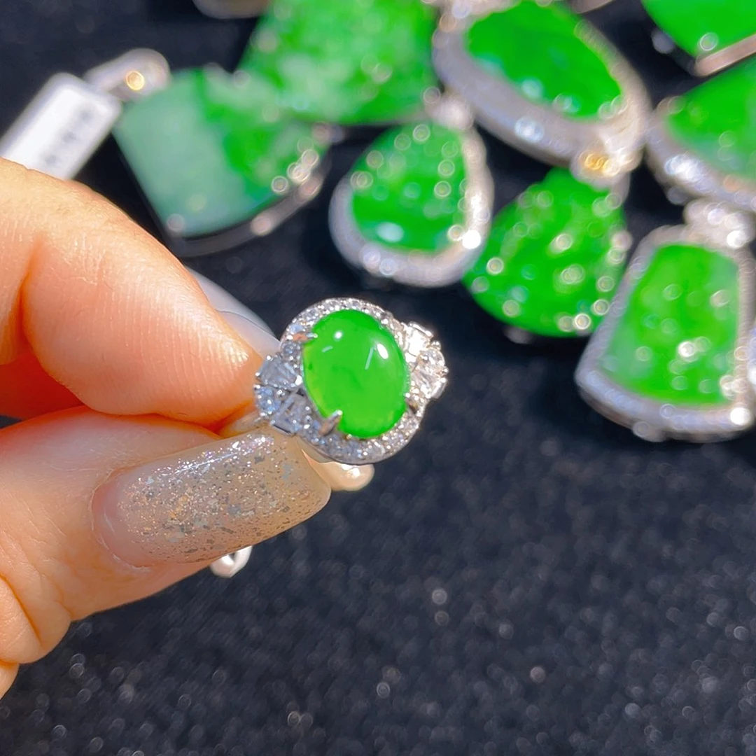 翡翠戒指银S925镶嵌翡翠