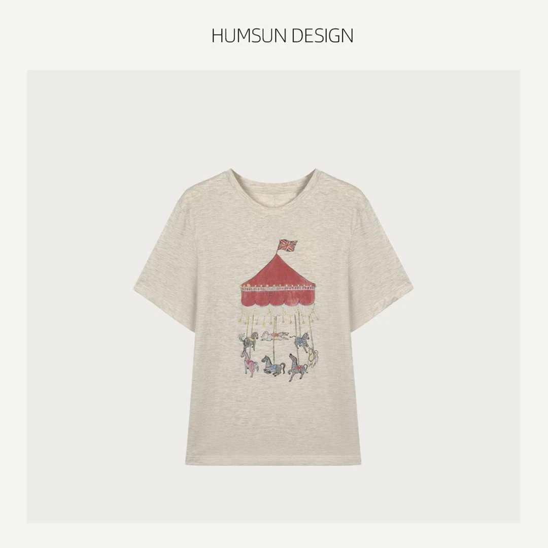 HUMSUN/禾木笙「闲织夏午」高密匹马棉爽滑轻薄后中线印花T恤 A280