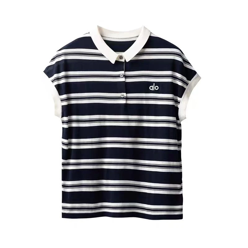 2025夏季翻领提花拼色短袖轻职风针织衫韩版休闲百搭时尚条纹刺绣