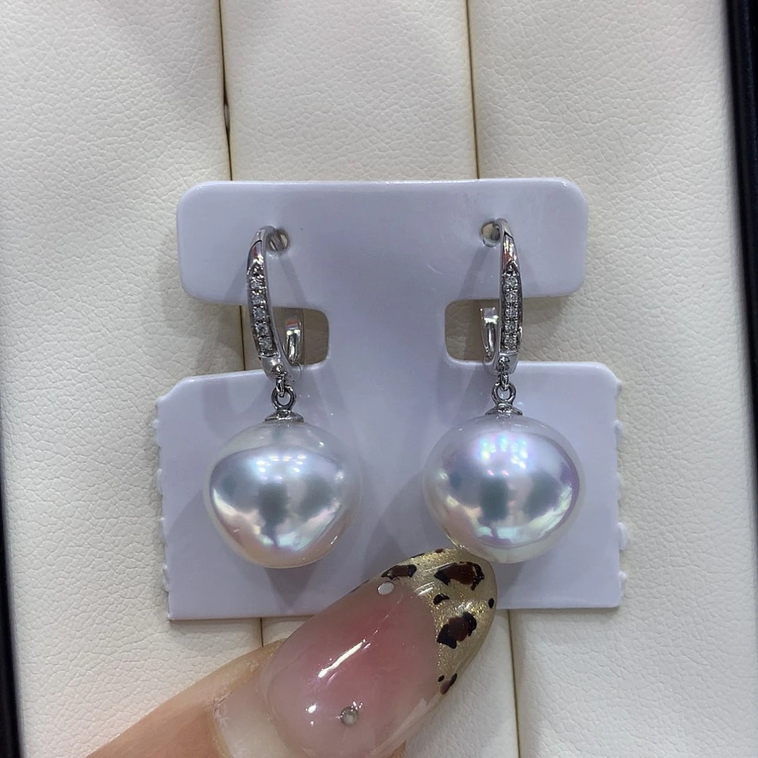 海水珍珠耳饰18K金镶嵌近13mm澳白