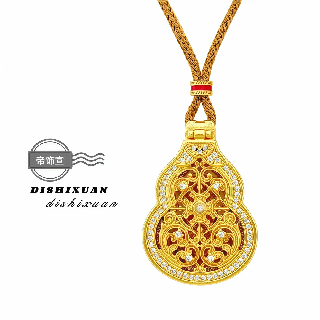 非金属布艺项链 福禄双收镂空花丝葫芦吊坠新中式守护佛毛衣链