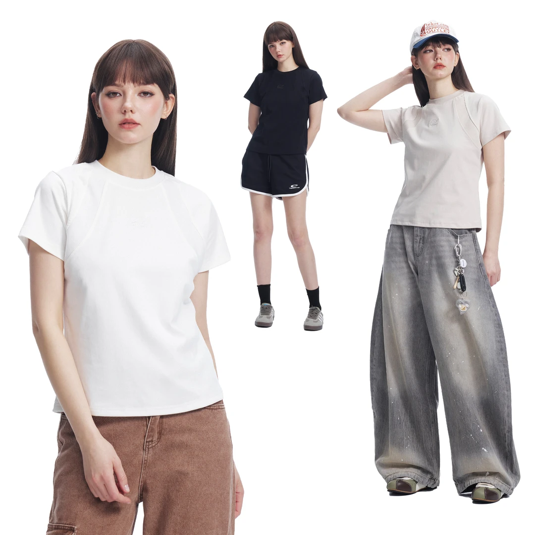 ZEXO夏季辣妹穿搭纯棉短袖t恤女装美式高街修身显瘦打底衫半截袖