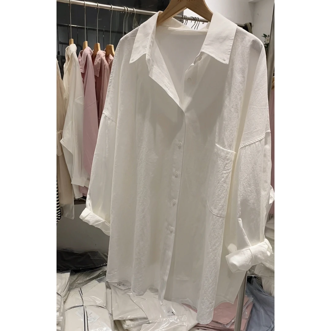 阿哈家 九分袖水洗纯棉慵懒风男友风衬衫(单件衬衫）