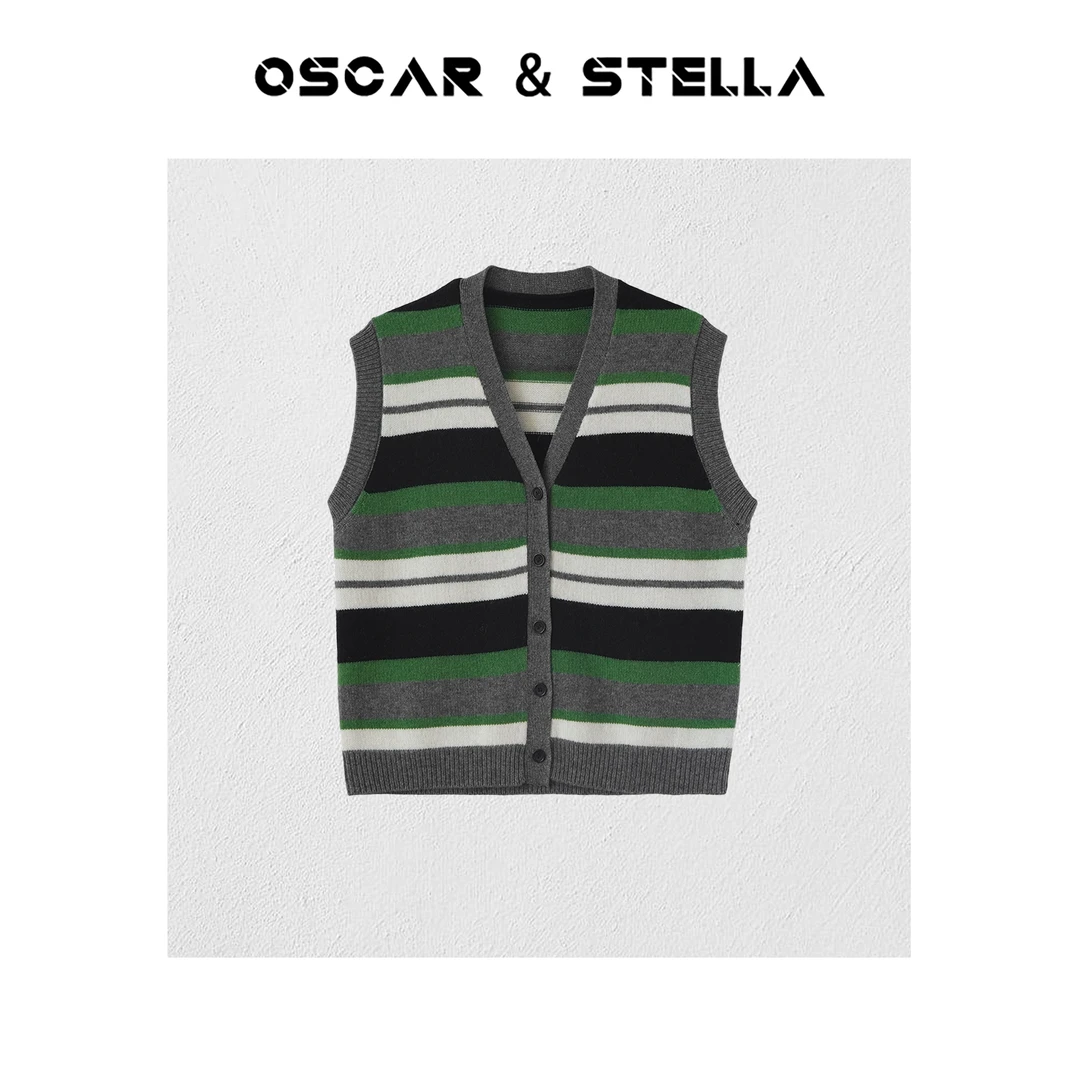 OSCAR&STELLA【图书馆】时尚针织休闲百搭无袖条纹马甲349-72829