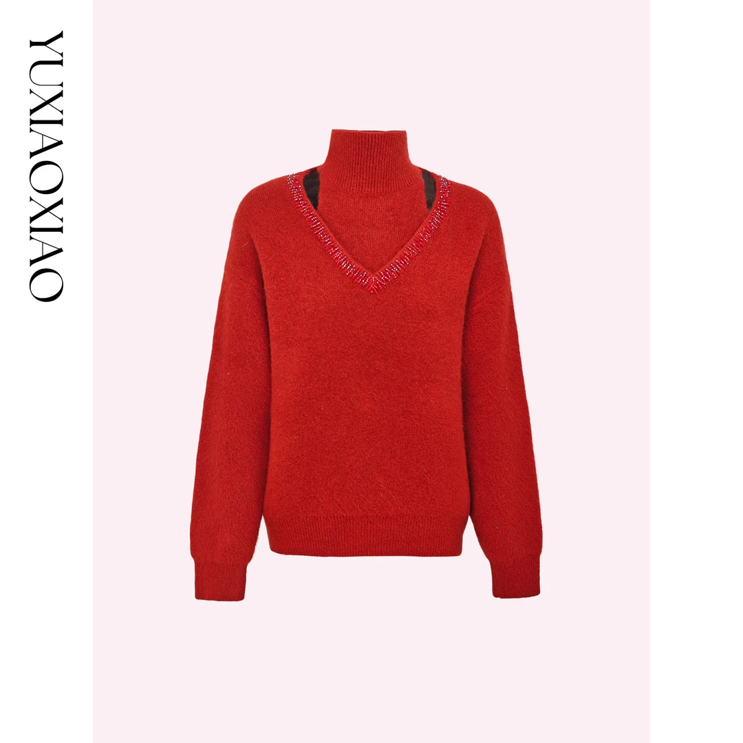 余潇潇【怦然心动】轻奢浣熊毛羊毛混纺软糯舒适半高领假两件毛衣