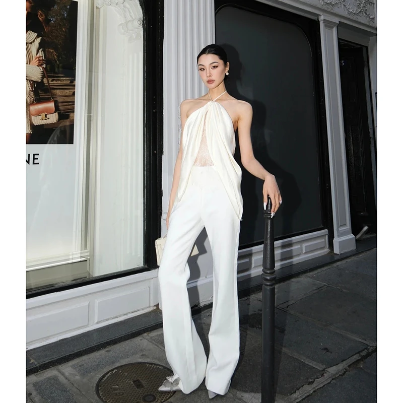 性感辣妹气质挂脖吊带上衣女夏季2025新款高级感显瘦休闲裤子套装