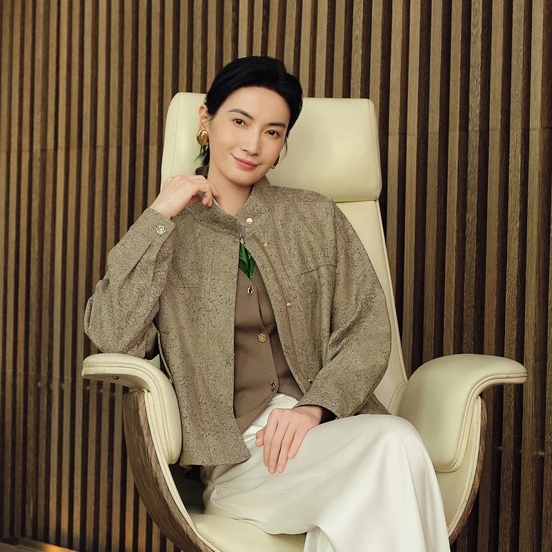 EP雅莹高端系列 醋纤绵羊毛风衣短款立领夹克外套 2025新款7101A