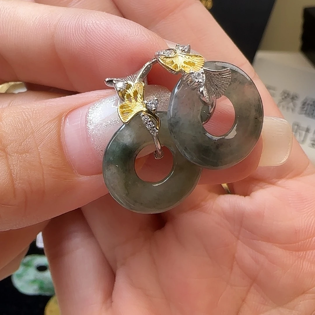 翡翠银S925镶嵌耳饰