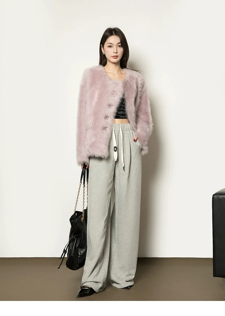 嵿奢级【玫瑰托卡】进口托斯卡纳皮毛一体皮草外套738