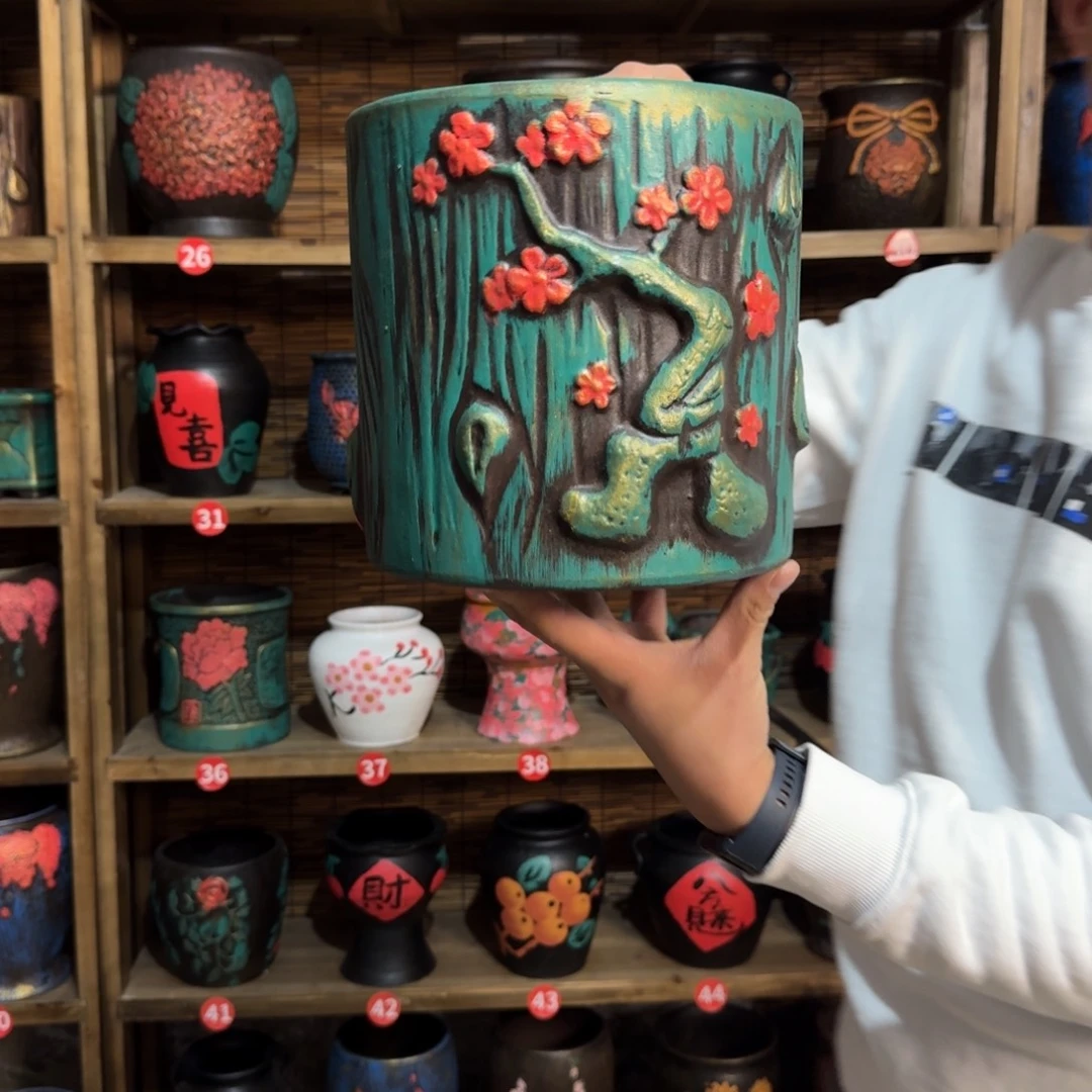 带孔高端浮雕花盆高度口径20-20