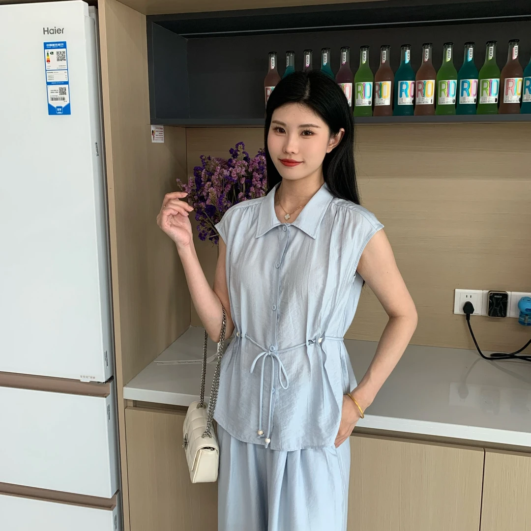 Jesbel无袖衬衫+阔腿裤两件套2025夏季收腰显瘦时尚气质12524001