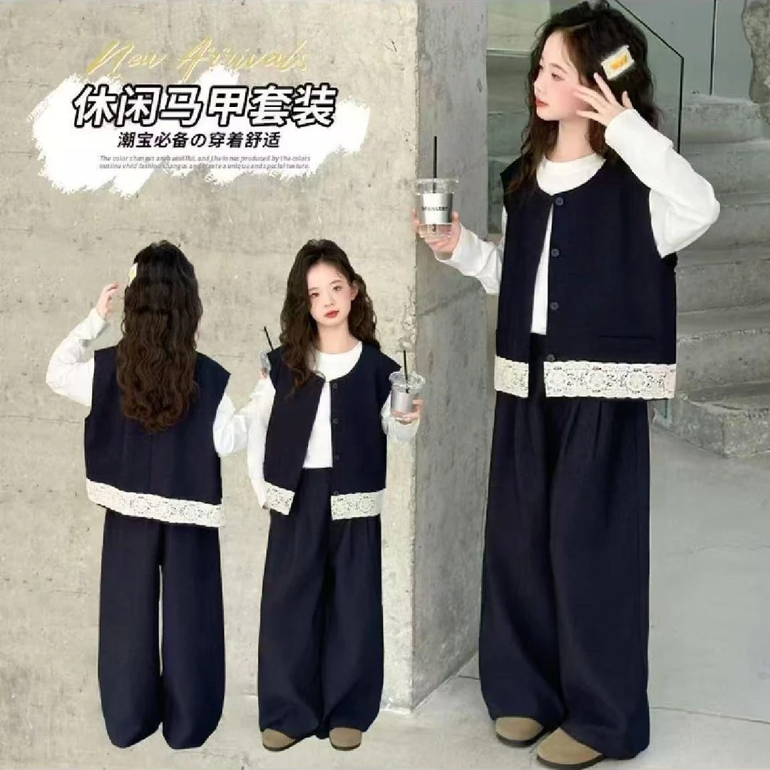 【桃子猴】25年秋款女童时尚马甲套装XH009