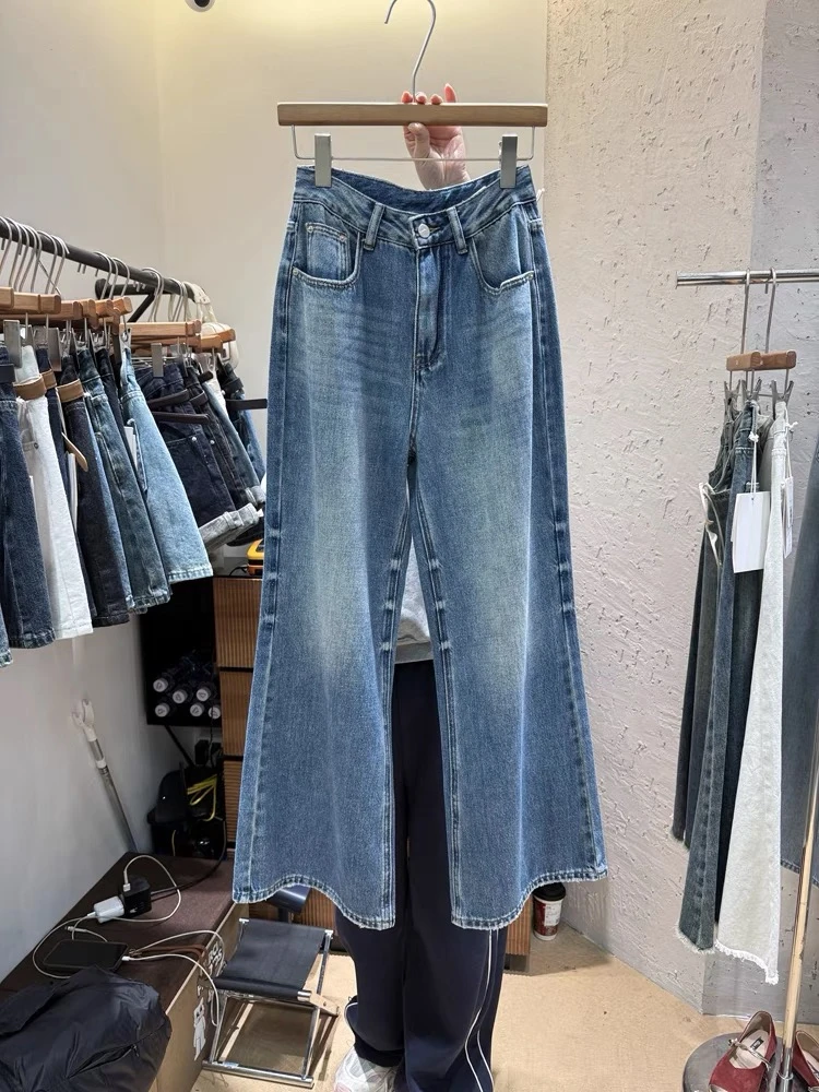 【YA MY】春季新款时尚显瘦浅蓝色微喇裤（87125）