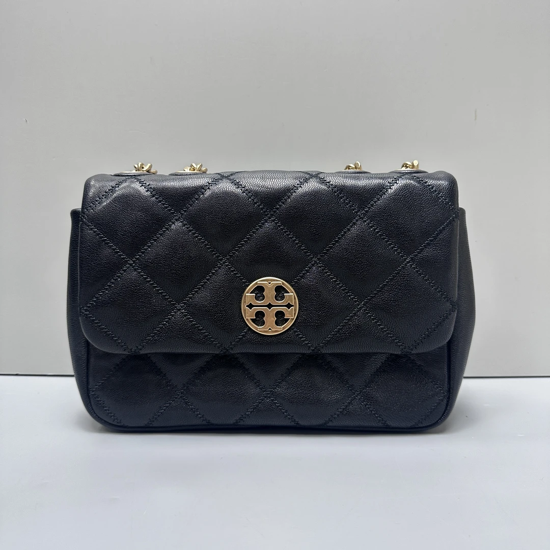 95新 TORY BURCH/汤丽柏琦 黑色方胖子链条包24*19*8cmM092309
