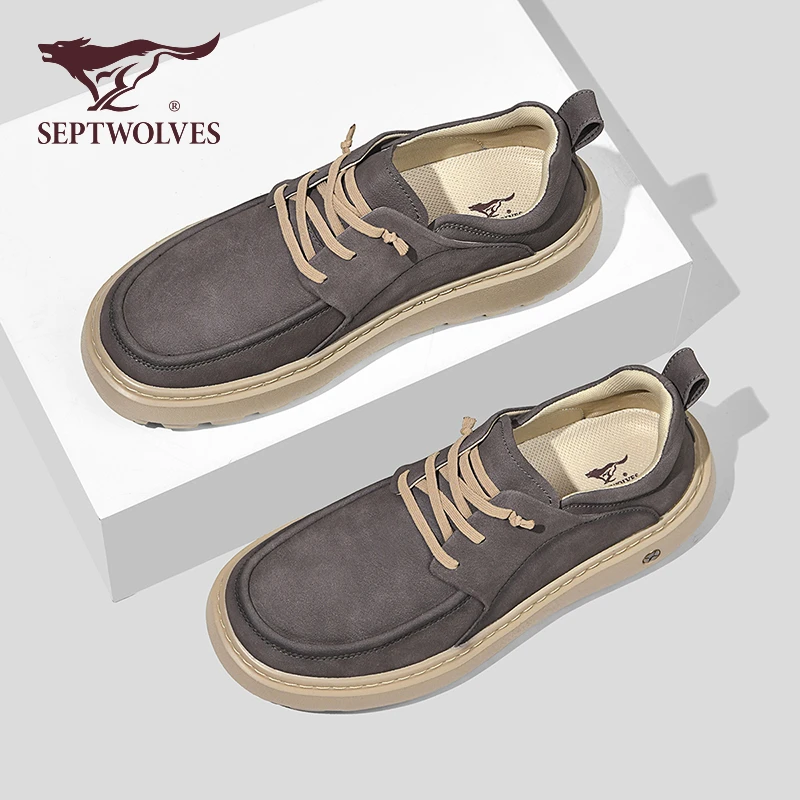 七匹狼男鞋秋冬2025新款复古潮流休闲皮鞋日常通勤内增高厚底板鞋