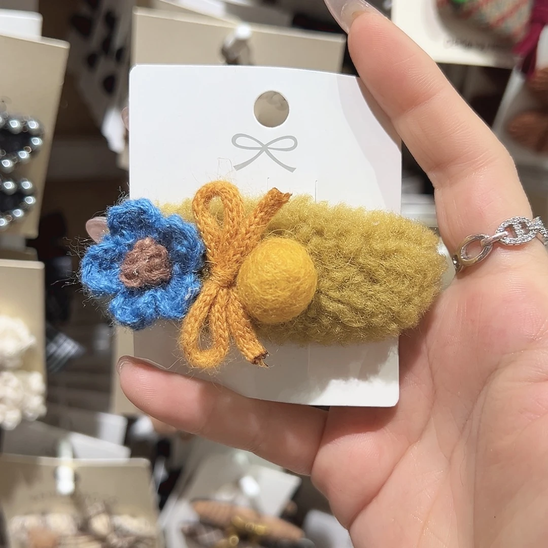 皮质铁合金蓝花黄色掰掰夹