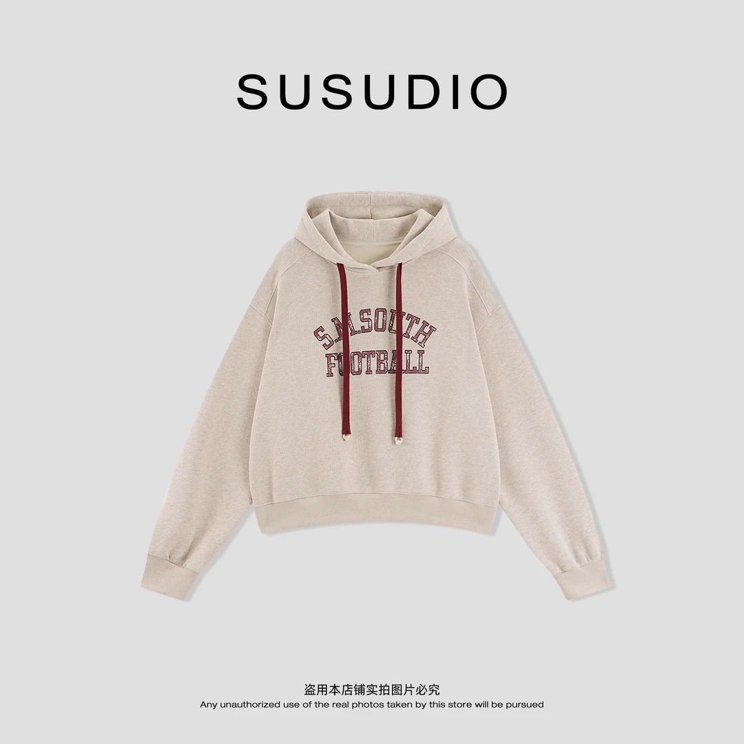 SUSUDIO 早秋时尚设计款字母印花宽松百搭连帽卫衣60033