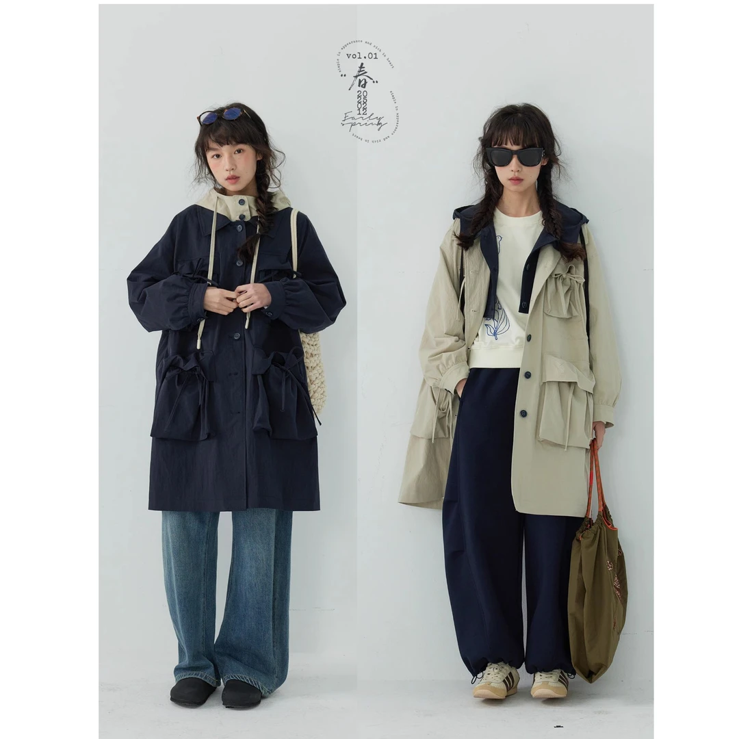 【王雪糕专属】「白描工作间」"巴塞尔"假两件可拆卸风衣外套女中长款