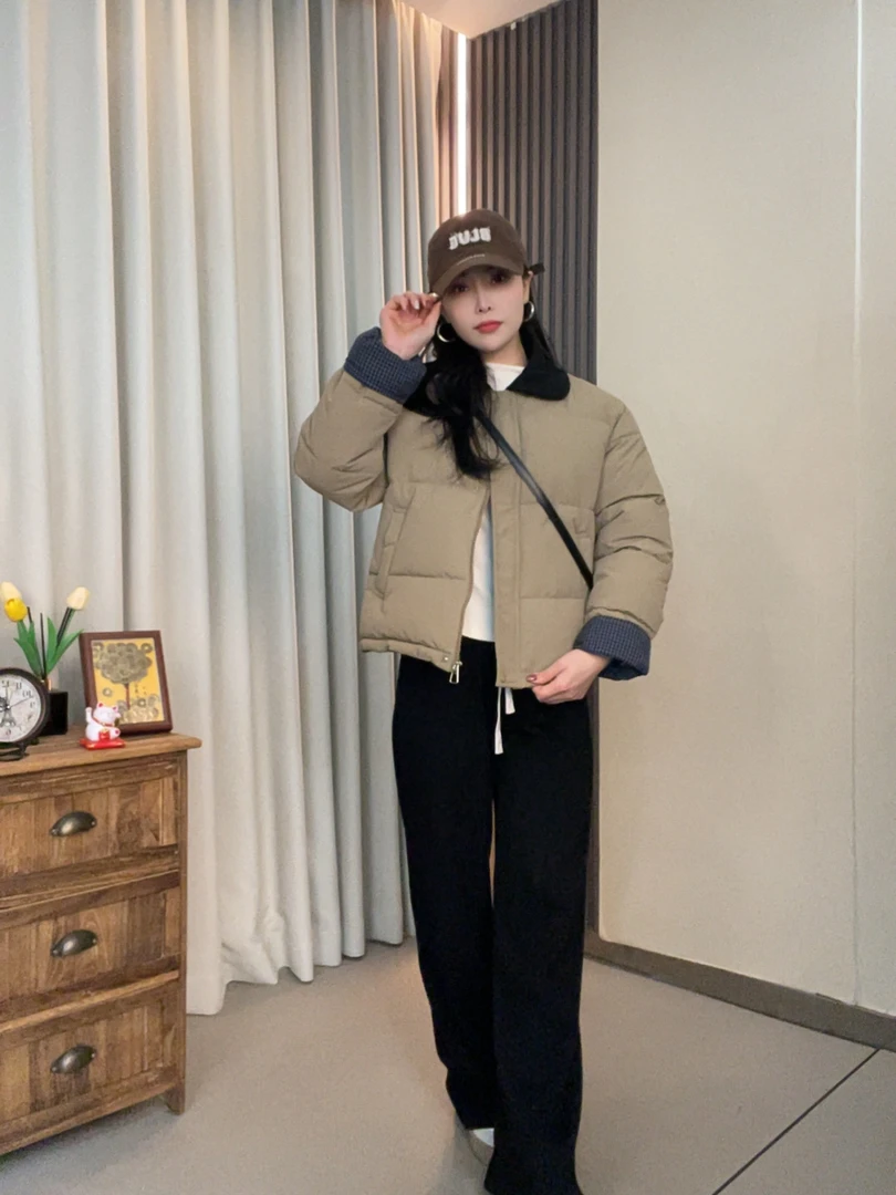 休闲加厚拼接翻领棉衣外套女2025冬季新款时尚宽松外出新款外套