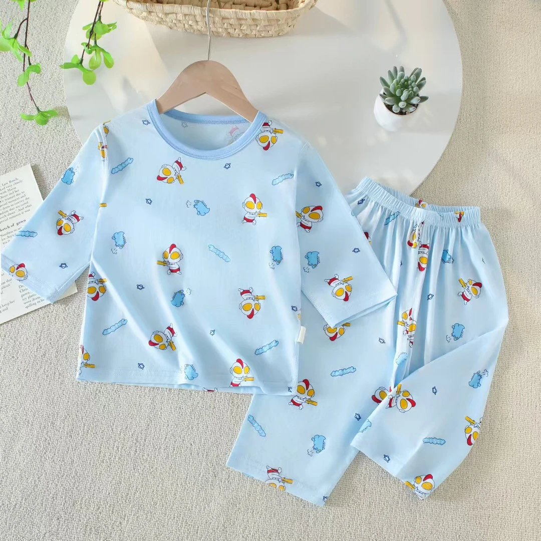 七分袖七分裤天丝莱赛尔套装男女宝夏季空调服家居服儿童