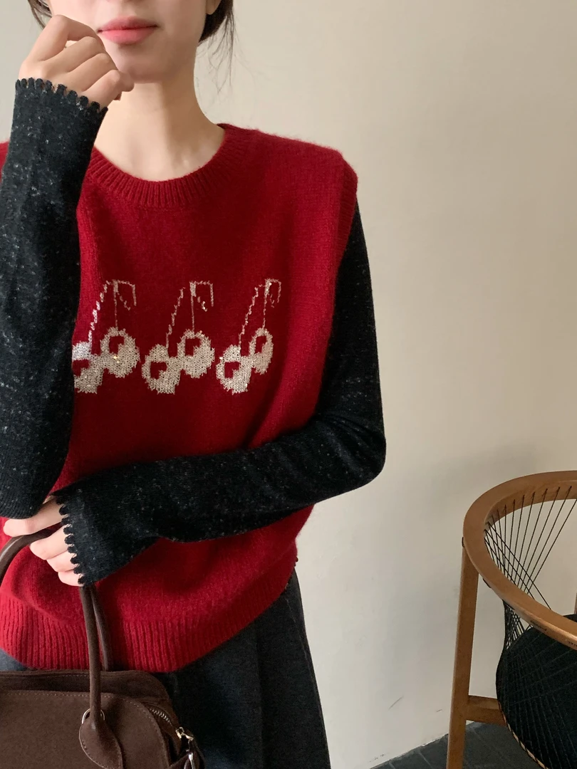 【素简.960152】秋冬绵羊毛混纺小樱桃马甲红人上新羊毛衫