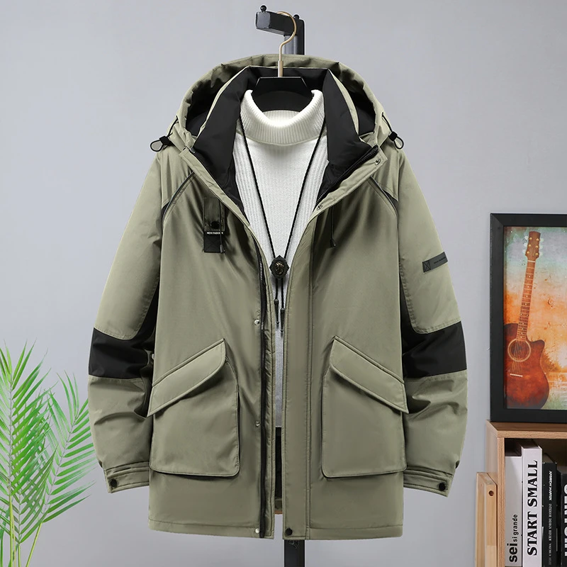 胖哈哈大码棉服中长款登山服防水加肥加大宽松休闲连帽户外男士