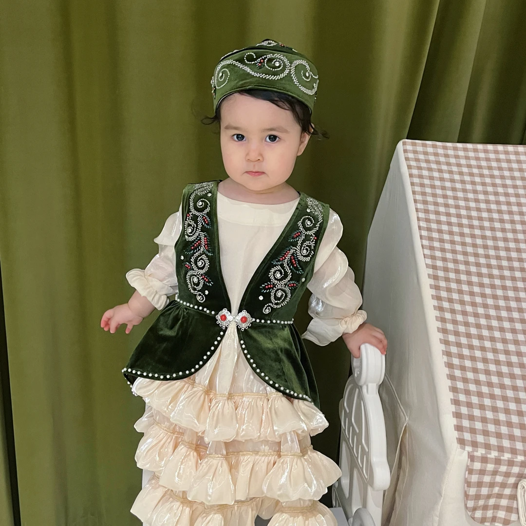 哈萨克女童民族服时尚复古民族风儿童 1-12岁民族风三件套