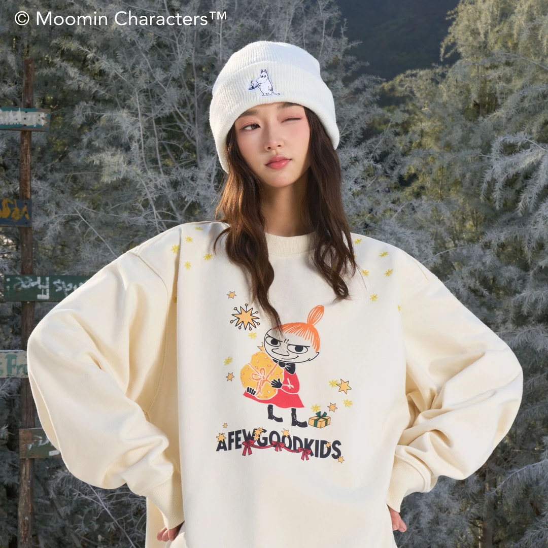 AFGK x Moomin姆明联名 星星刺绣圆领卫衣男女上衣美式情侣外套