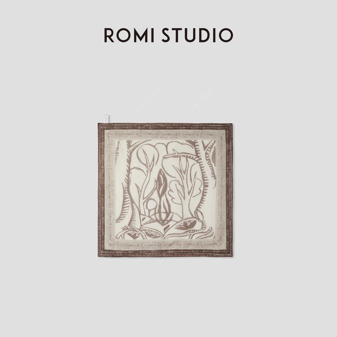 ROMI STUDIO 天然苎麻海岛风砂洗做旧复古印花方巾 RWCRPJ3201