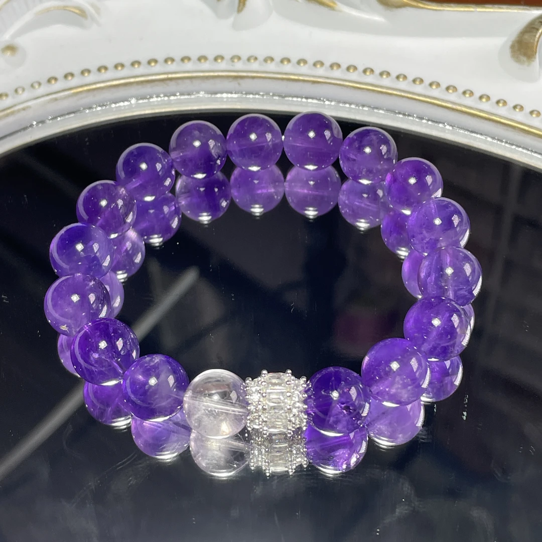 《喜放》紫葡萄天然乌拉圭紫水晶手串手链女闺蜜生日礼物学生单圈