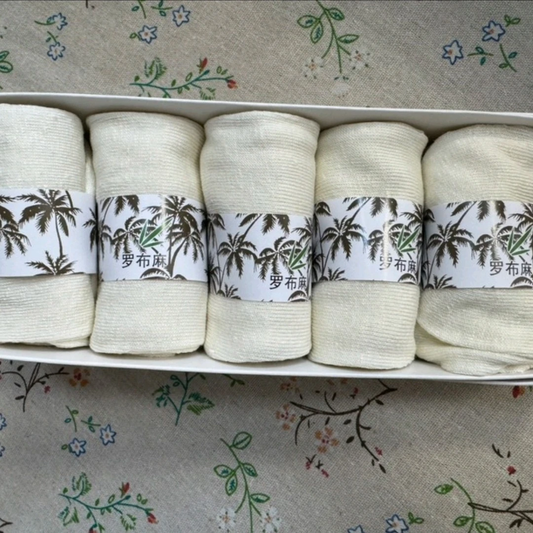 米白色罗布麻袜子均码礼盒装男女通用防臭